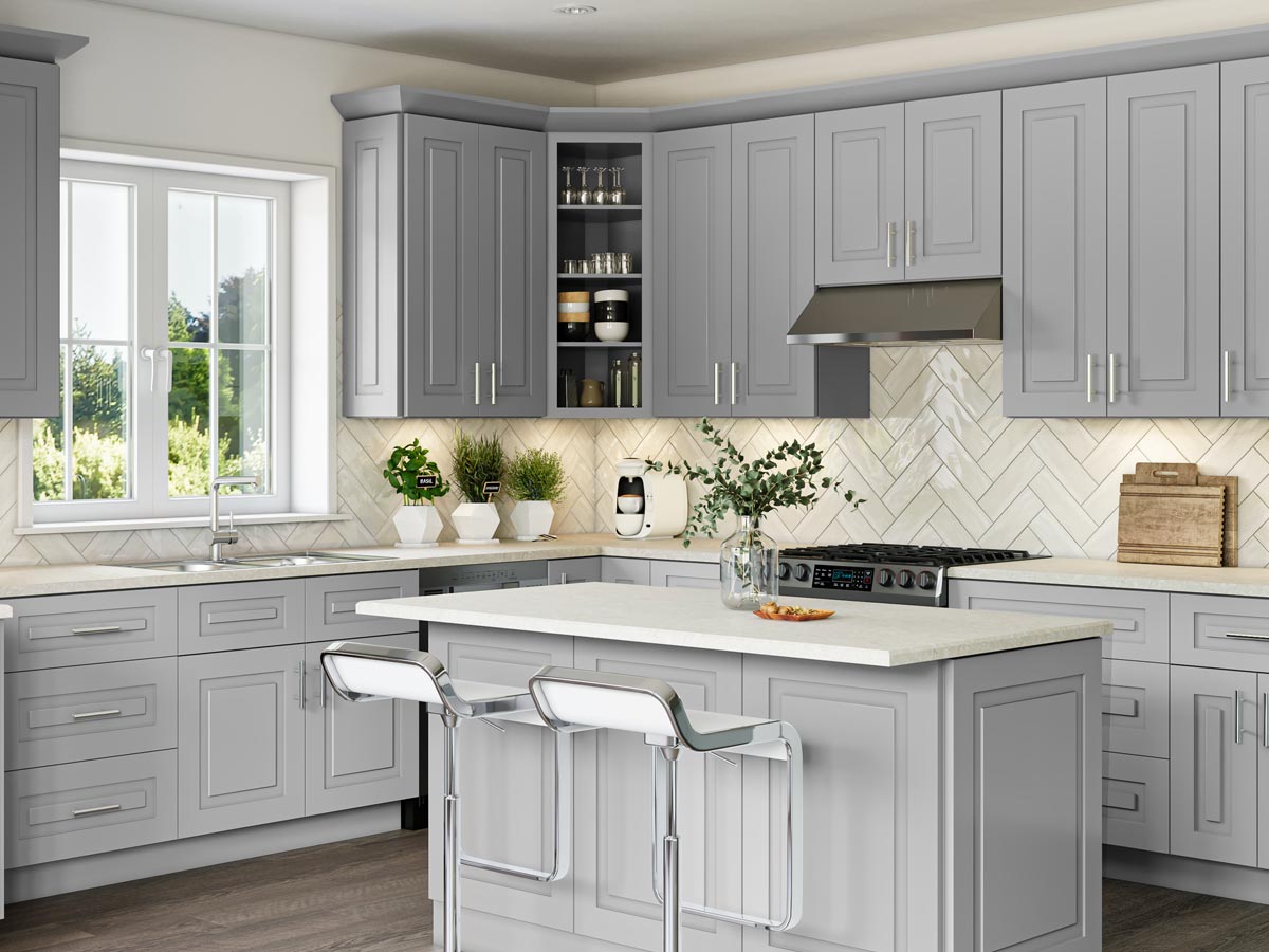 Preston Gray Raised Panel Cabinets