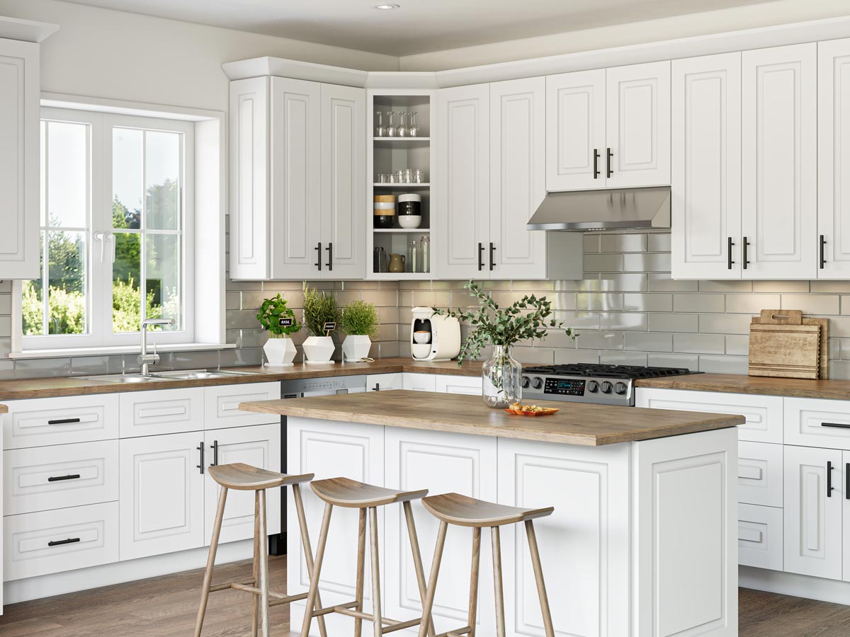 Preston White Raised Panel Cabinets 