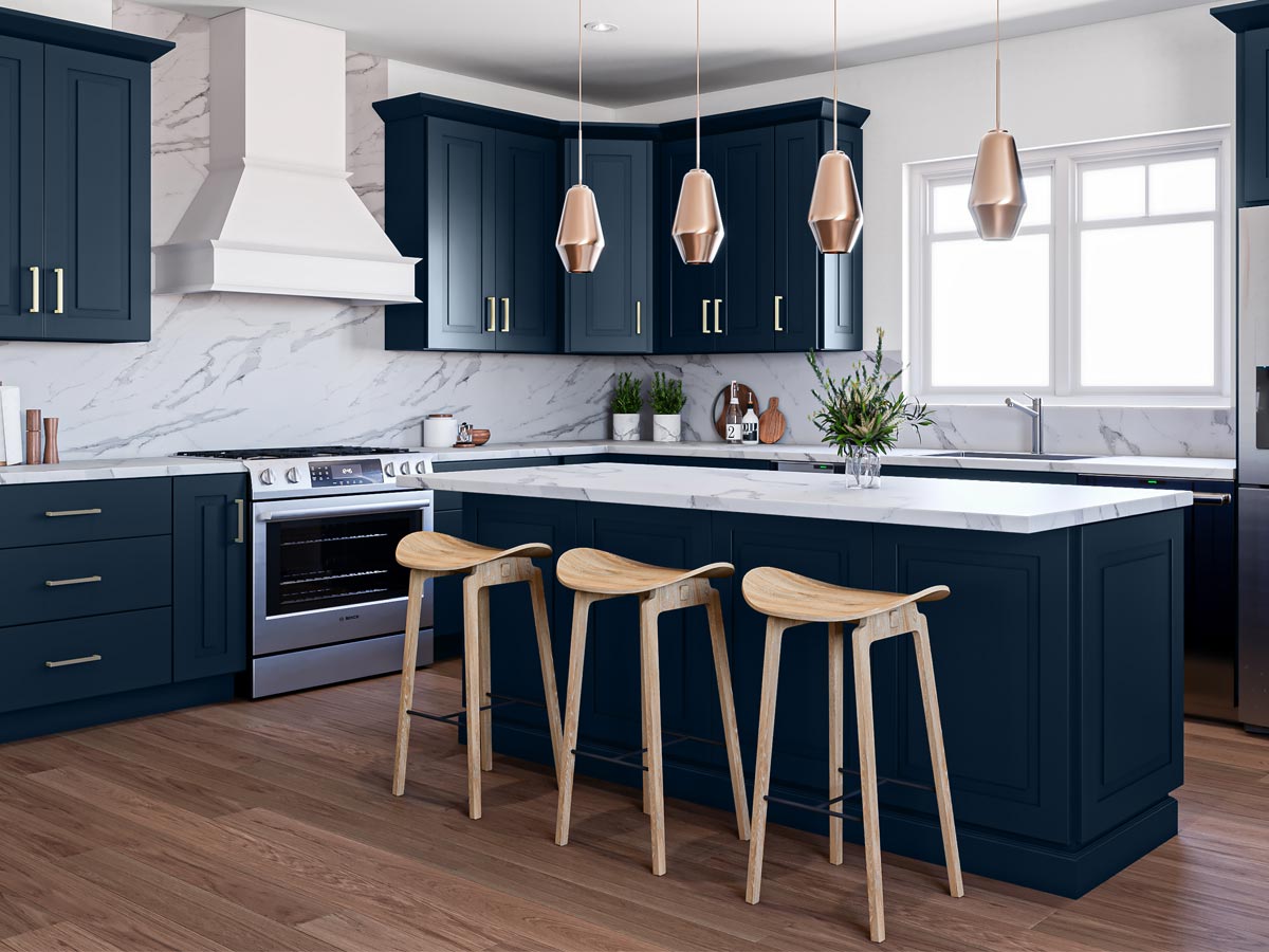 Lexington Blue Raised Slab Cabinets