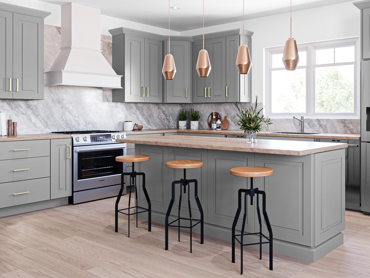 Lexington Gray Raised Slab Cabinets