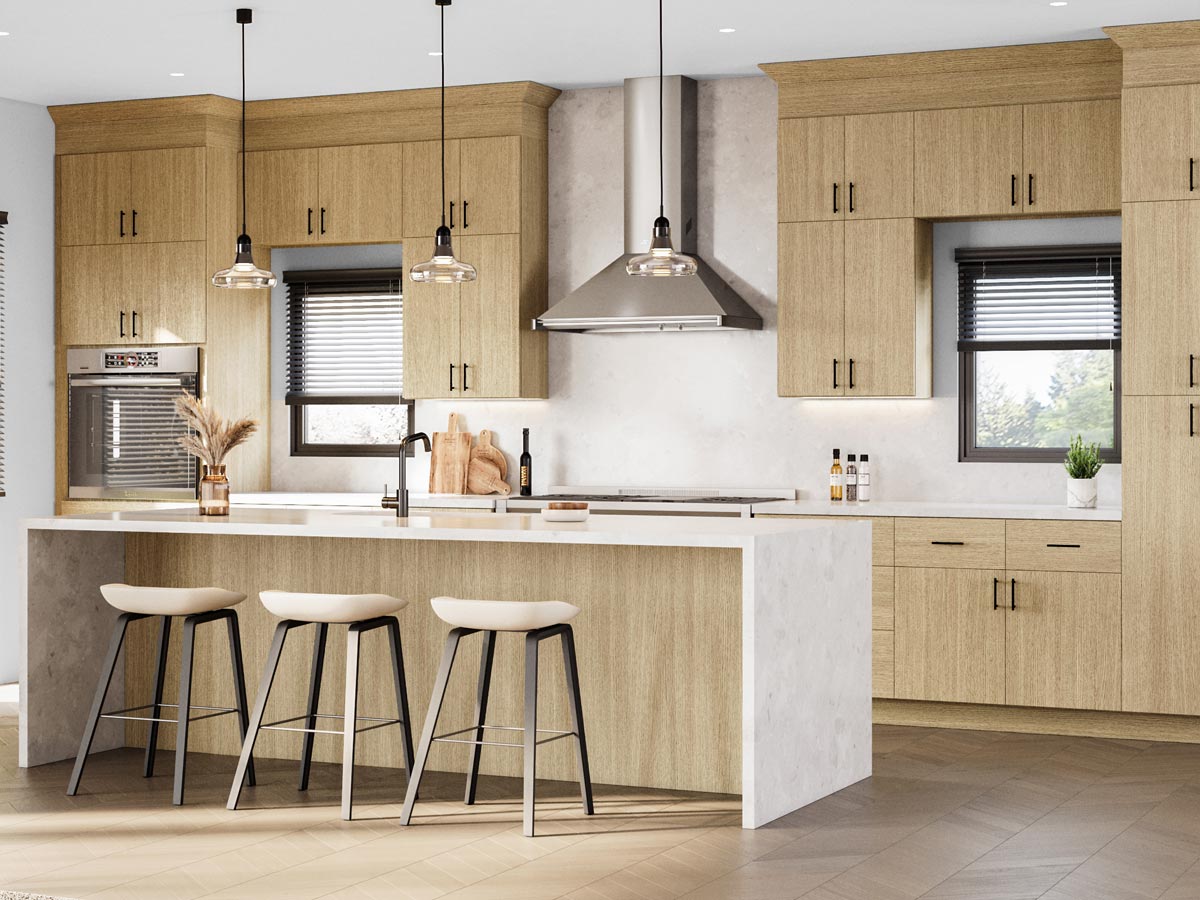 Strata White Oak Flat Panel Cabinets