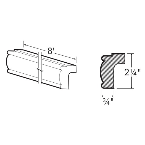 Preston Gray Shaker Clsc Light Rail 8' x 2 1/4" x 3/4"