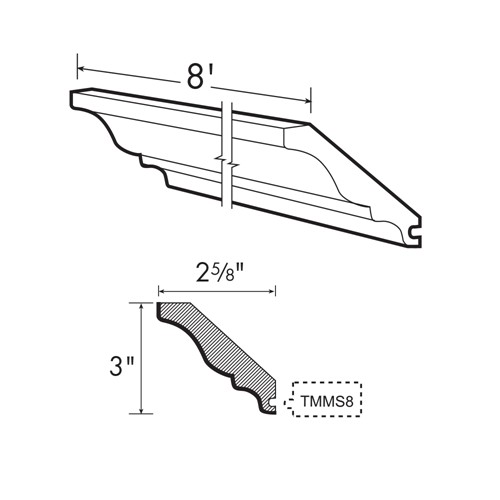 Preston Gray Shaker Crown Molding 8' x 3" x 3/4"