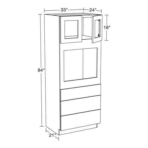 Preston Gray Shaker Universal Oven Cabinet 33"x84" with Glass Doors
