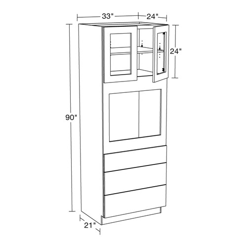 Preston Gray Shaker Universal Oven Cabinet 33"x90" with Glass Doors