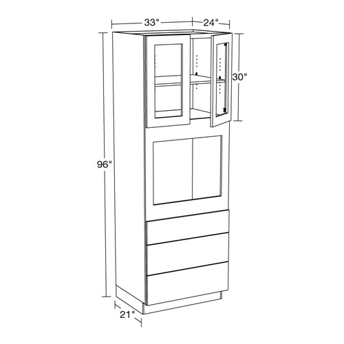 Preston Gray Shaker Universal Oven Cabinet 33"x96" with Glass Doors