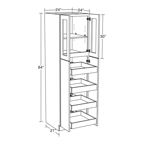 Preston Gray Shaker Utility 24"x24"x84" 4 Rollout with Glass Doors
