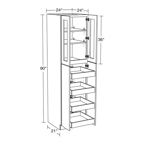 Preston Gray Shaker Utility 24"x24"x90" 4 Rollout with Glass Doors