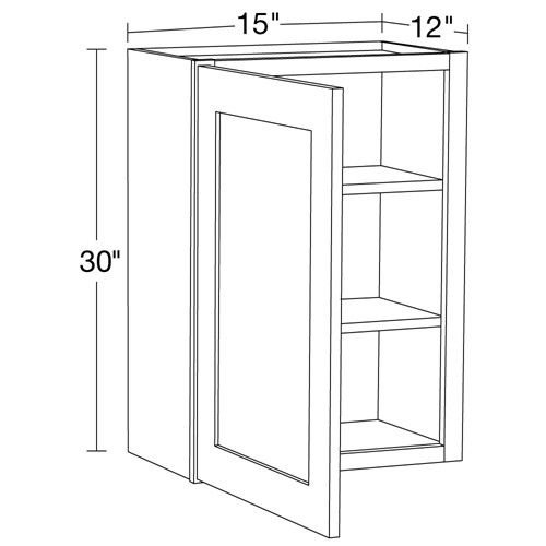 Preston Gray Shaker Wall 15"x30" with Glass Doors