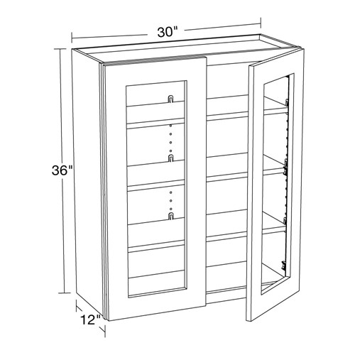 Preston Gray Shaker Wall 30"x36" with Glass Doors