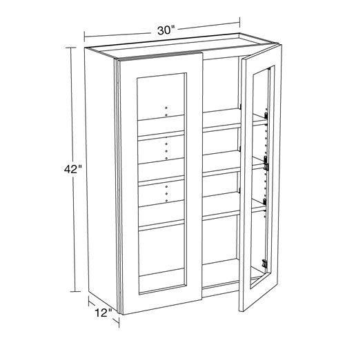 Preston Gray Shaker Wall 30"x42" with Glass Doors