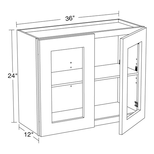 Preston Gray Shaker Wall 36"x24" with Glass Doors