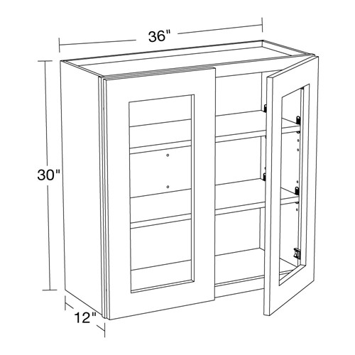 Preston Gray Shaker Wall 36"x30" with Glass Doors
