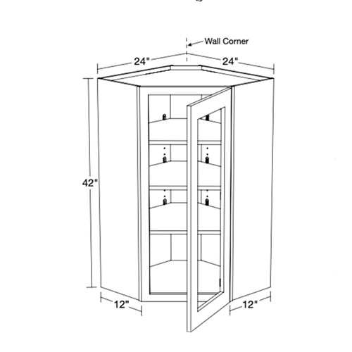 Preston Gray Shaker Wall Angle 24"x42" with Glass Doors