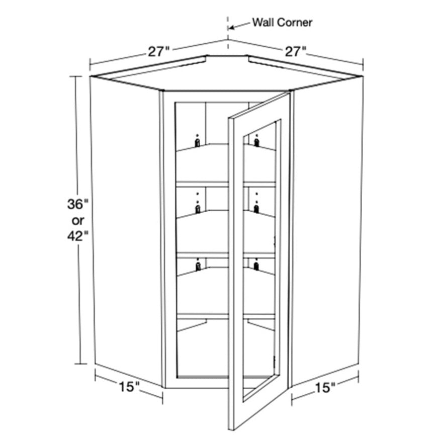 Preston Gray Shaker Wall Angle 27"x36"x15"D with Glass Doors