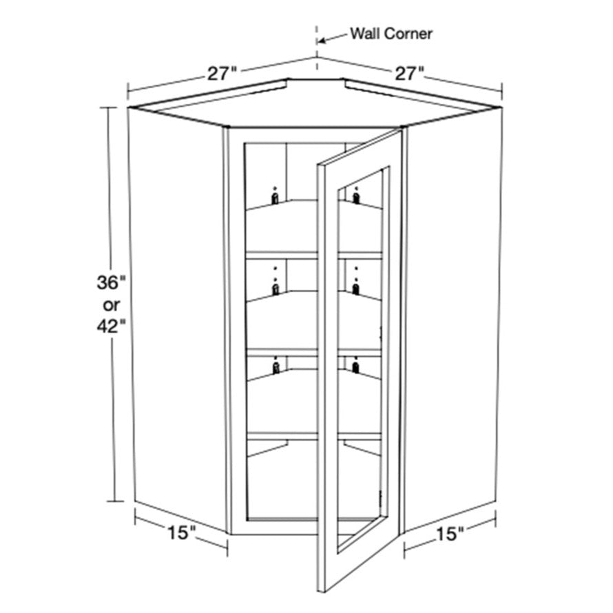 Preston Gray Shaker Wall Angle 27"x42"x15"D with Glass Doors