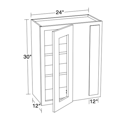Preston Gray Shaker 27"x30" Universal Blind Corner Wall Cabinet with Glass Doors
