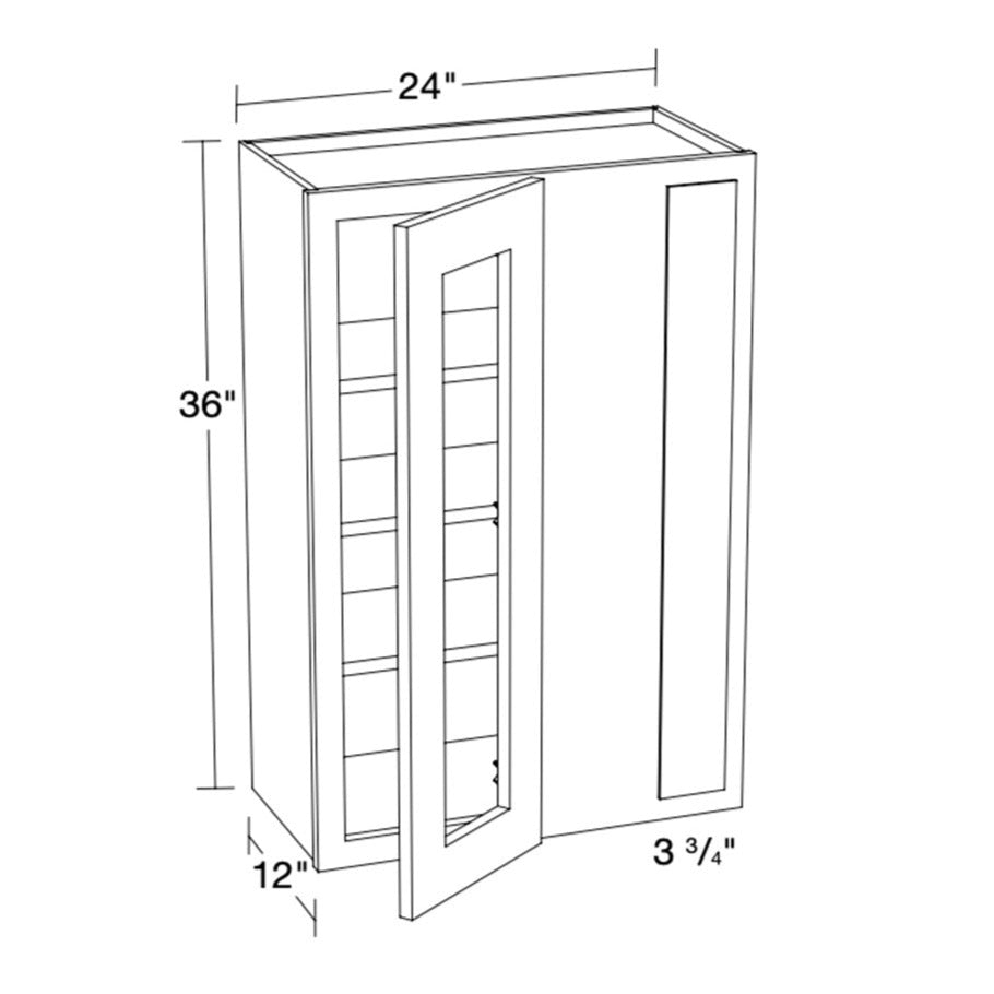 Preston Gray Shaker 27"x36" Universal Blind Corner Wall Cabinet with Glass Doors