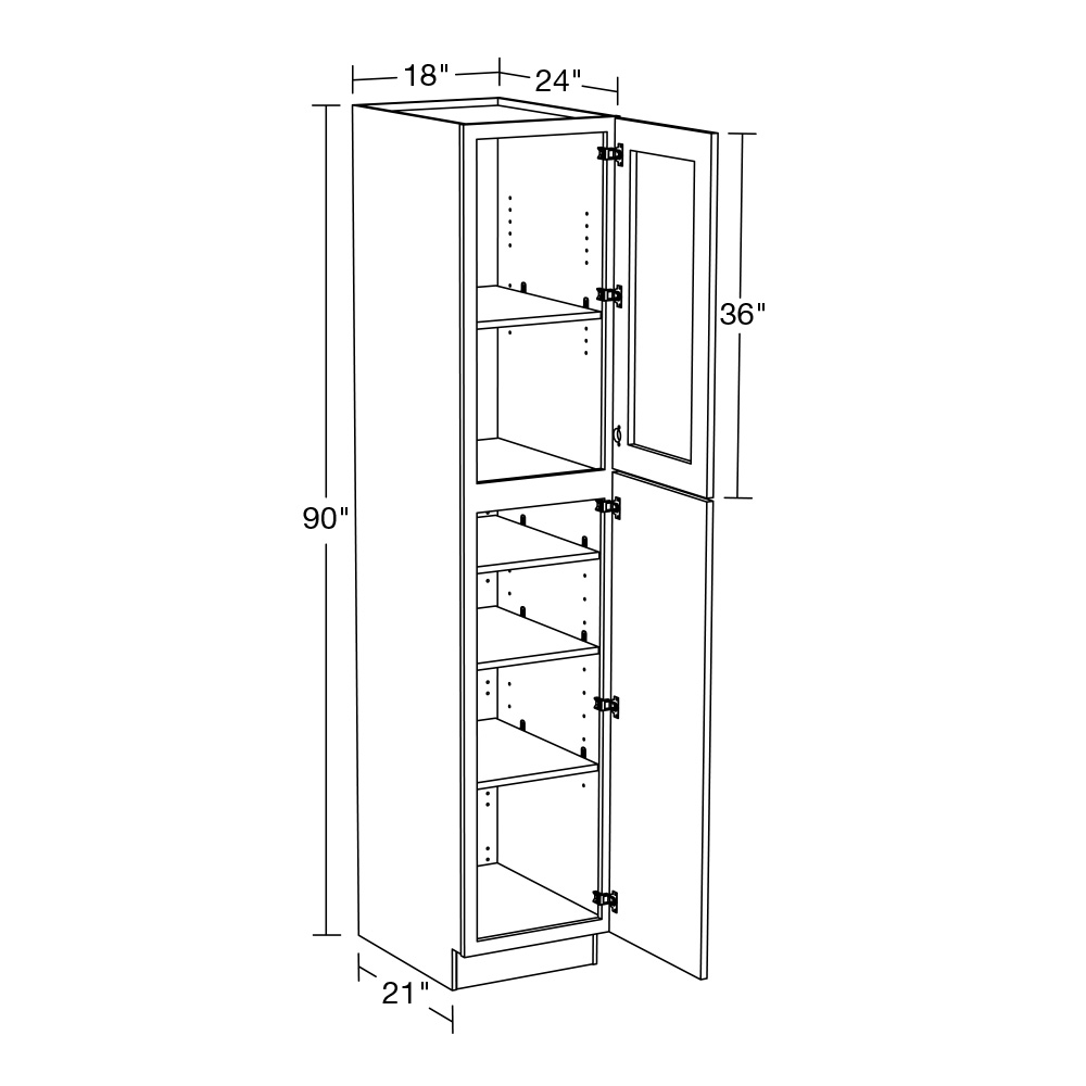 Preston Gray Shaker Utility 18"x24"x90" 4 Wire Shelf with Glass Doors