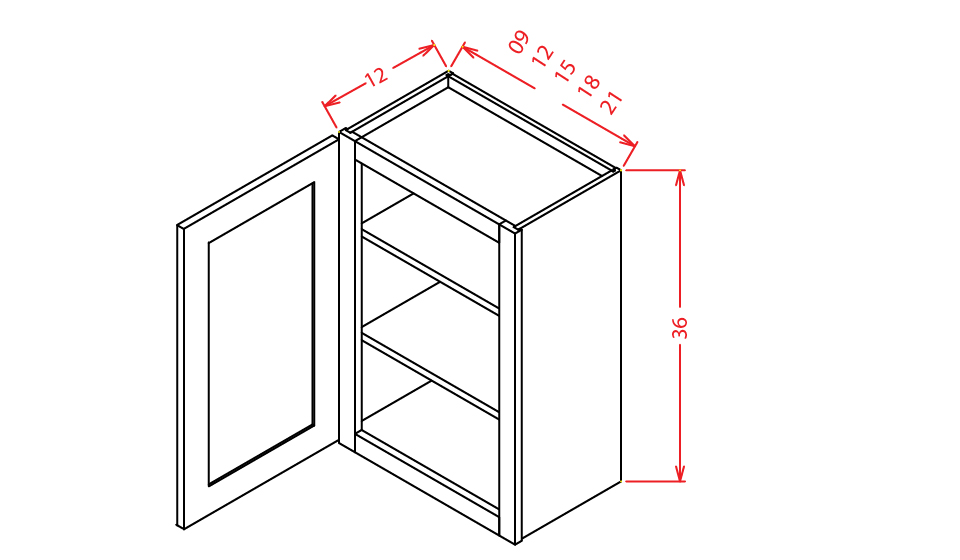 Steel Green Shaker Wall Cabinet - 15"W X 36"H X 12"D