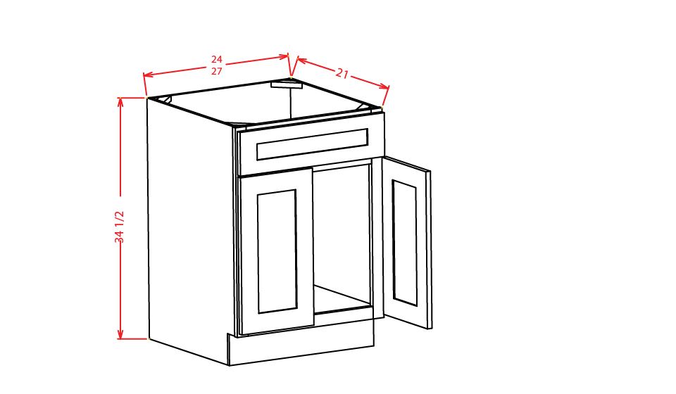 Steel Green Shaker Vanity Sink Base Cabinet - 27"W X 21"D X 34-1/2"H