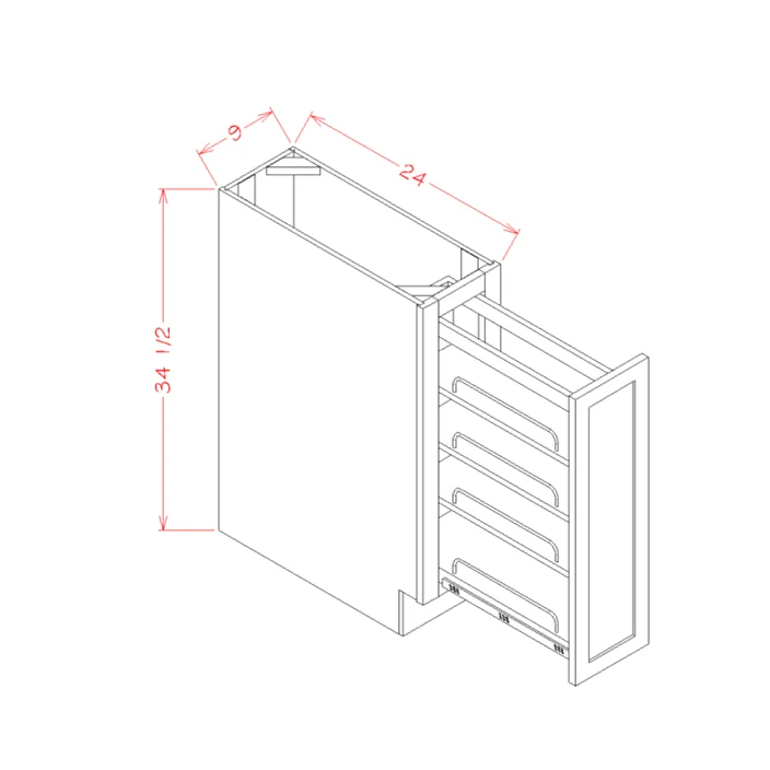 Steel Green Shaker Base Cabinet with Shelf Pullout – 9″W x 34-1/2″H x 24″D