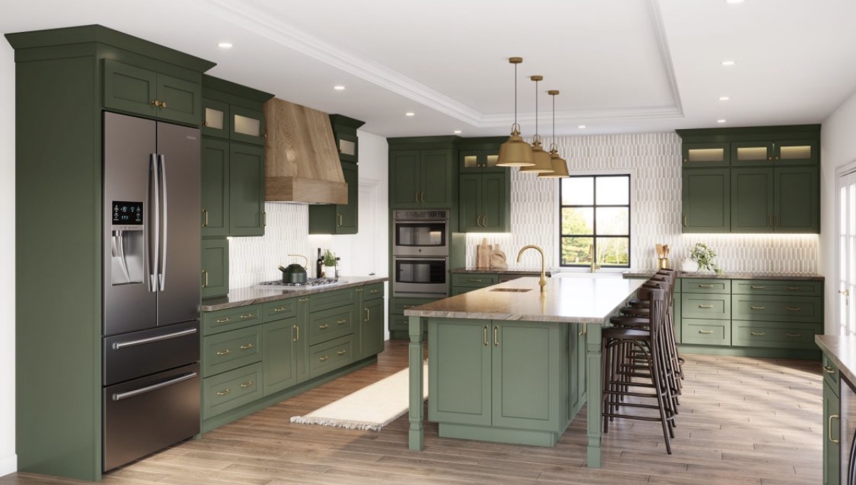 steel green shaker kitchen cabinets